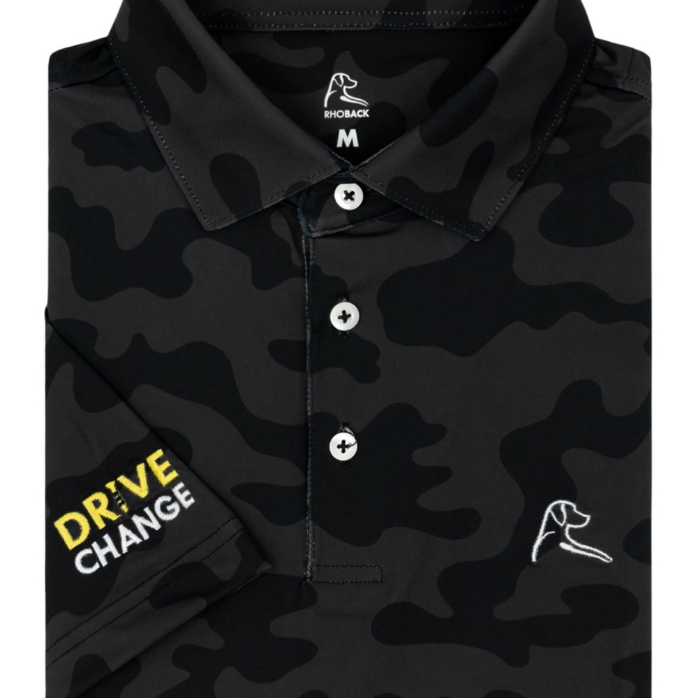 Rhoback Women’s Black Short Sleeve Polo with Camouflage Pattern